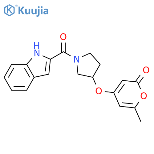 4-((1-(1H-indole-2-carbonyl)pyrrolidin-3-yl)oxy)-6-methyl-2H-pyran-2-one structure