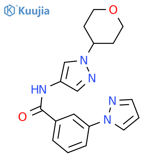 N-[1-(oxan-4-yl)pyrazol-4-yl]-3-pyrazol-1-ylbenzamide structure