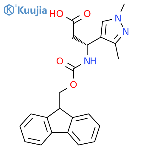 (3R)-3-(1,3-dimethyl-1H-pyrazol-4-yl)-3-({(9H-fluoren-9-yl)methoxycarbonyl}amino)propanoic acid structure