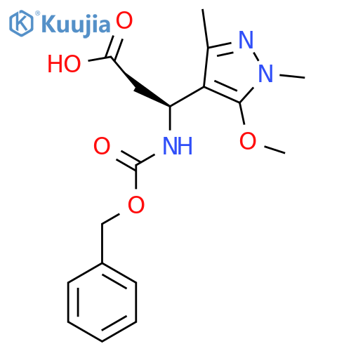 (3S)-3-{(benzyloxy)carbonylamino}-3-(5-methoxy-1,3-dimethyl-1H-pyrazol-4-yl)propanoic acid structure
