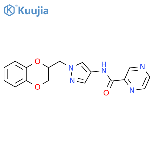 N-[1-[(2,3-Dihydro-1,4-benzodioxin-2-yl)methyl]-1H-pyrazol-4-yl]-2-pyrazinecarboxamide structure
