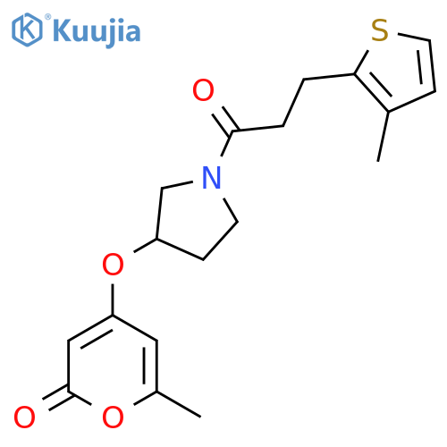 6-methyl-4-((1-(3-(3-methylthiophen-2-yl)propanoyl)pyrrolidin-3-yl)oxy)-2H-pyran-2-one structure