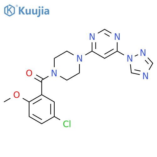 (4-(6-(1H-1,2,4-triazol-1-yl)pyrimidin-4-yl)piperazin-1-yl)(5-chloro-2-methoxyphenyl)methanone structure
