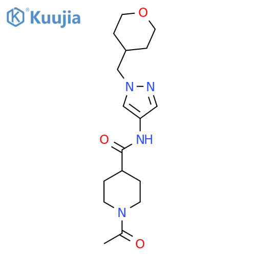 1-acetyl-N-(1-((tetrahydro-2H-pyran-4-yl)methyl)-1H-pyrazol-4-yl)piperidine-4-carboxamide structure