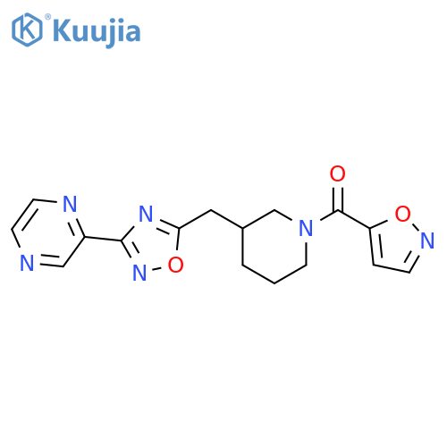 2-(5-{[1-(1,2-oxazole-5-carbonyl)piperidin-3-yl]methyl}-1,2,4-oxadiazol-3-yl)pyrazine structure