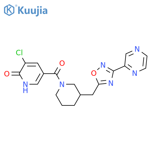 3-chloro-5-(3-{[3-(pyrazin-2-yl)-1,2,4-oxadiazol-5-yl]methyl}piperidine-1-carbonyl)pyridin-2-ol structure