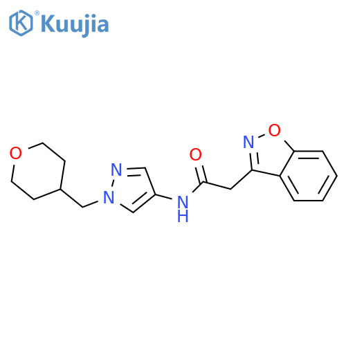 2-(1,2-benzoxazol-3-yl)-N-[1-(oxan-4-ylmethyl)pyrazol-4-yl]acetamide structure