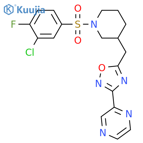 2-(5-{[1-(3-chloro-4-fluorobenzenesulfonyl)piperidin-3-yl]methyl}-1,2,4-oxadiazol-3-yl)pyrazine structure