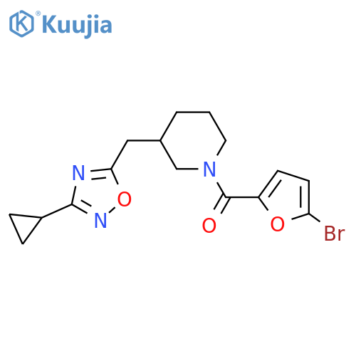 1-(5-bromofuran-2-carbonyl)-3-[(3-cyclopropyl-1,2,4-oxadiazol-5-yl)methyl]piperidine structure