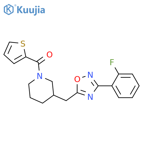 3-{[3-(2-fluorophenyl)-1,2,4-oxadiazol-5-yl]methyl}-1-(thiophene-2-carbonyl)piperidine structure