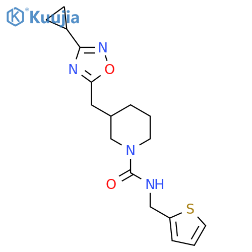3-[(3-cyclopropyl-1,2,4-oxadiazol-5-yl)methyl]-N-[(thiophen-2-yl)methyl]piperidine-1-carboxamide structure