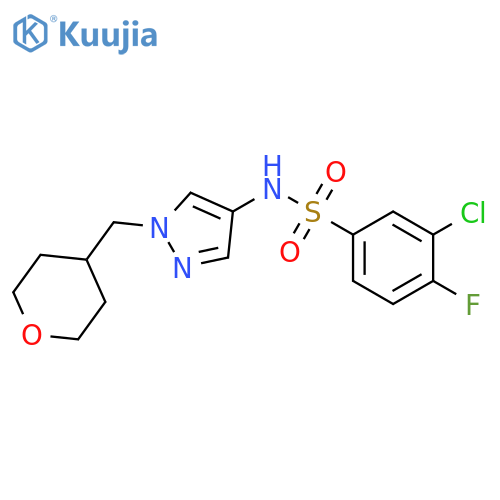 3-chloro-4-fluoro-N-[1-(oxan-4-ylmethyl)pyrazol-4-yl]benzenesulfonamide structure
