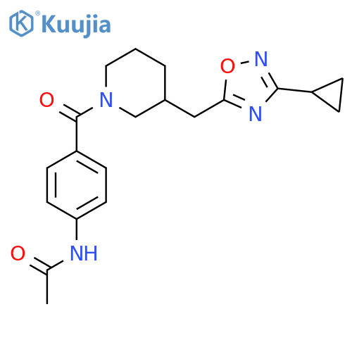 N-(4-{3-[(3-cyclopropyl-1,2,4-oxadiazol-5-yl)methyl]piperidine-1-carbonyl}phenyl)acetamide structure