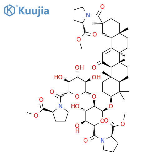 L-Proline, 1-[(3b,20b)-3-[[(S)-6-deoxy-2-O-[(S)-6-deoxy-6-[2-(methoxycarbonyl)-1-pyrrolidinyl]-6-oxo-b-D-glucopyranosyl]-6-[2-(methoxycarbonyl)-1-pyrrolidinyl]-6-oxo-a-D-glucopyranosyl]oxy]-11,29-dioxoolean-12-en-29-yl]-,methyl ester (9CI) structure