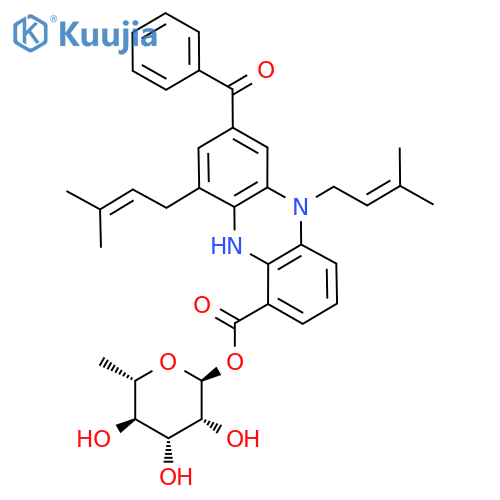 [(2S,3R,4R,5R,6S)-3,4,5-Trihydroxy-6-methyloxan-2-yl] 7-benzoyl-5,9-bis(3-methylbut-2-enyl)-10H-phenazine-1-carboxylate structure