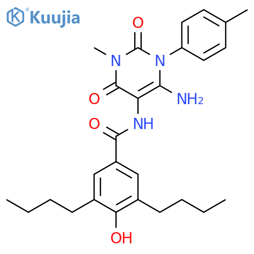 Benzamide,N-[6-amino-1,2,3,4-tetrahydro-3-methyl-1-(4-methylphenyl)-2,4-dioxo-5-pyrimidinyl]-3,5-dibutyl-4-hydroxy- structure