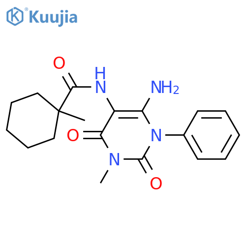 Cyclohexanecarboxamide,N-(6-amino-1,2,3,4-tetrahydro-3-methyl-2,4-dioxo-1-phenyl-5-pyrimidinyl)-1-methyl- structure