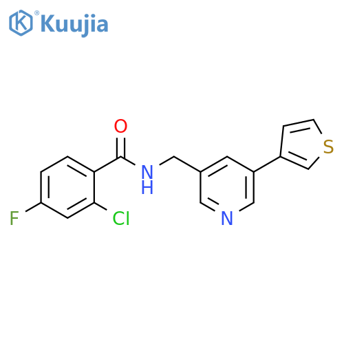 2-chloro-4-fluoro-N-[(5-thiophen-3-ylpyridin-3-yl)methyl]benzamide structure