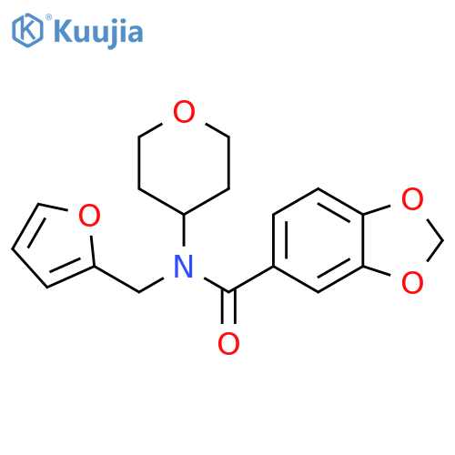 N-[(furan-2-yl)methyl]-N-(oxan-4-yl)-2H-1,3-benzodioxole-5-carboxamide structure