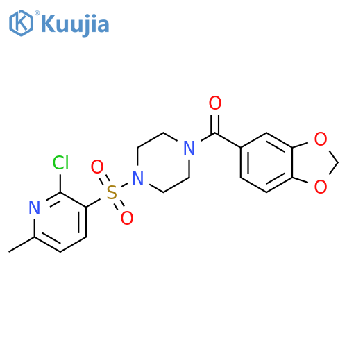 1-(2H-1,3-benzodioxole-5-carbonyl)-4-[(2-chloro-6-methylpyridin-3-yl)sulfonyl]piperazine structure