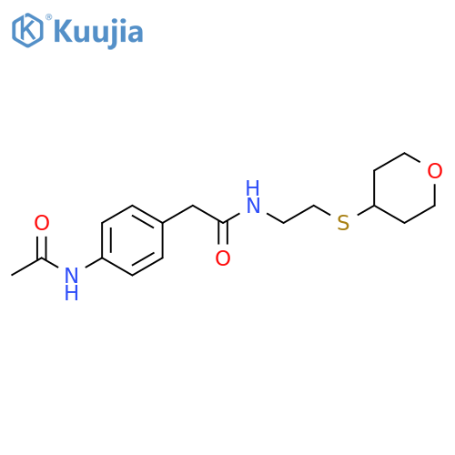 2-(4-acetamidophenyl)-N-[2-(oxan-4-ylsulfanyl)ethyl]acetamide structure