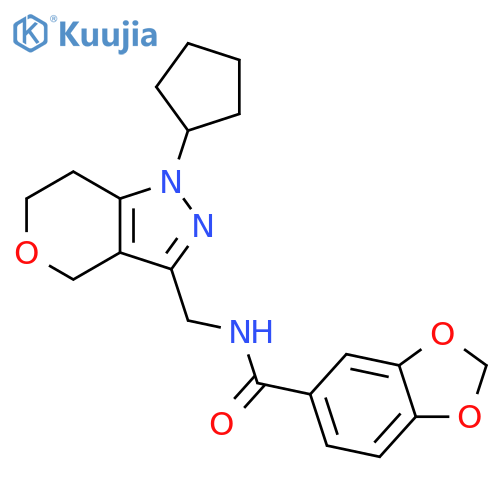 N-({1-cyclopentyl-1H,4H,6H,7H-pyrano[4,3-c]pyrazol-3-yl}methyl)-2H-1,3-benzodioxole-5-carboxamide structure