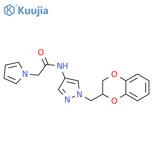 N-[1-(2,3-dihydro-1,4-benzodioxin-3-ylmethyl)pyrazol-4-yl]-2-pyrrol-1-ylacetamide structure