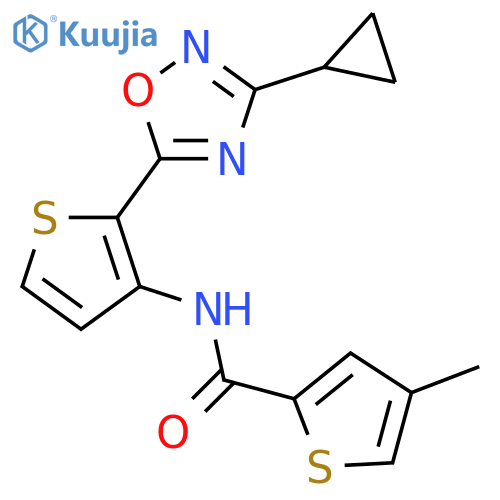 N-[2-(3-cyclopropyl-1,2,4-oxadiazol-5-yl)thiophen-3-yl]-4-methylthiophene-2-carboxamide structure