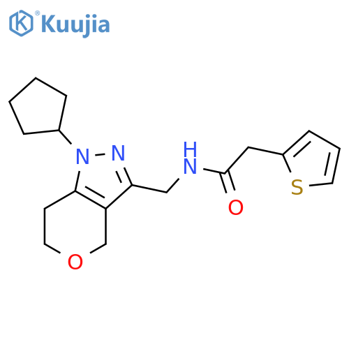 N-({1-cyclopentyl-1H,4H,6H,7H-pyrano[4,3-c]pyrazol-3-yl}methyl)-2-(thiophen-2-yl)acetamide structure