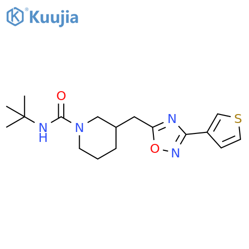 N-tert-butyl-3-{[3-(thiophen-3-yl)-1,2,4-oxadiazol-5-yl]methyl}piperidine-1-carboxamide structure