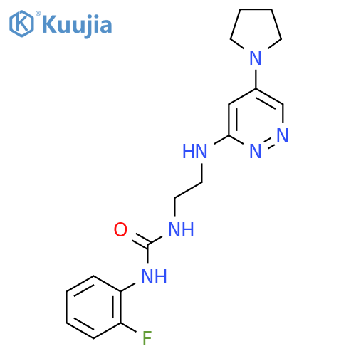 1-(2-fluorophenyl)-3-(2-{5-(pyrrolidin-1-yl)pyridazin-3-ylamino}ethyl)urea structure