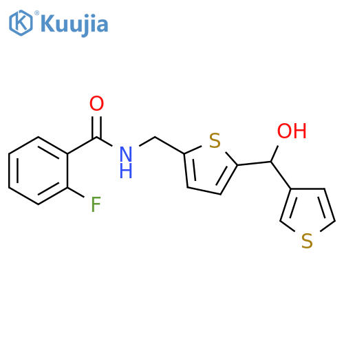 2-fluoro-N-({5-[hydroxy(thiophen-3-yl)methyl]thiophen-2-yl}methyl)benzamide structure