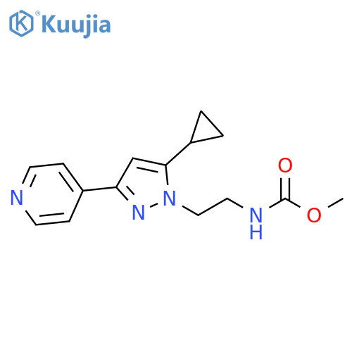 methyl N-{2-[5-cyclopropyl-3-(pyridin-4-yl)-1H-pyrazol-1-yl]ethyl}carbamate structure