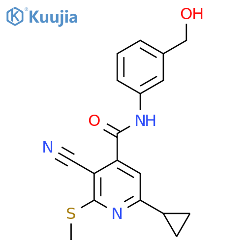 3-cyano-6-cyclopropyl-N-[3-(hydroxymethyl)phenyl]-2-(methylsulfanyl)pyridine-4-carboxamide structure