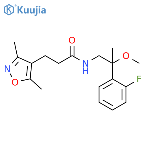 3-(3,5-dimethyl-1,2-oxazol-4-yl)-N-[2-(2-fluorophenyl)-2-methoxypropyl]propanamide structure