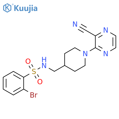 2-bromo-N-{[1-(3-cyanopyrazin-2-yl)piperidin-4-yl]methyl}benzene-1-sulfonamide structure