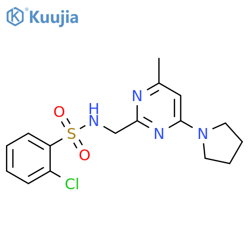 2-chloro-N-{[4-methyl-6-(pyrrolidin-1-yl)pyrimidin-2-yl]methyl}benzene-1-sulfonamide structure