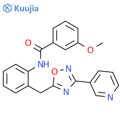 3-methoxy-N-(2-{[3-(pyridin-3-yl)-1,2,4-oxadiazol-5-yl]methyl}phenyl)benzamide structure