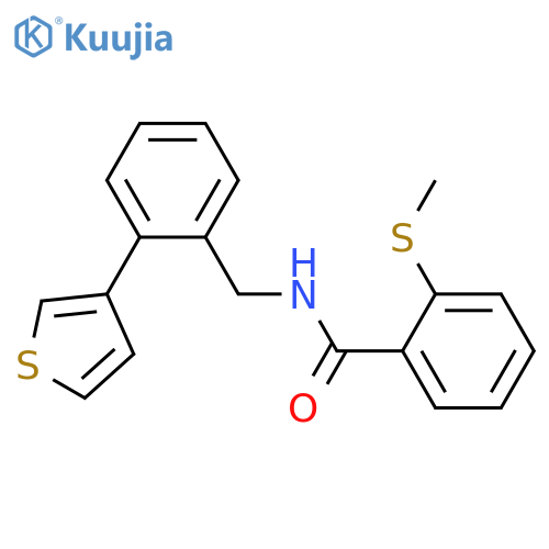 2-methylsulfanyl-N-[(2-thiophen-3-ylphenyl)methyl]benzamide structure