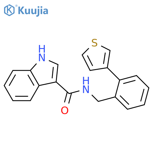 N-[(2-thiophen-3-ylphenyl)methyl]-1H-indole-3-carboxamide structure