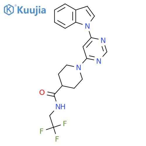 1-[6-(1H-indol-1-yl)pyrimidin-4-yl]-N-(2,2,2-trifluoroethyl)piperidine-4-carboxamide structure