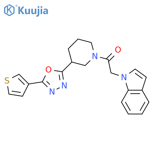 2-(1H-indol-1-yl)-1-{3-[5-(thiophen-3-yl)-1,3,4-oxadiazol-2-yl]piperidin-1-yl}ethan-1-one structure