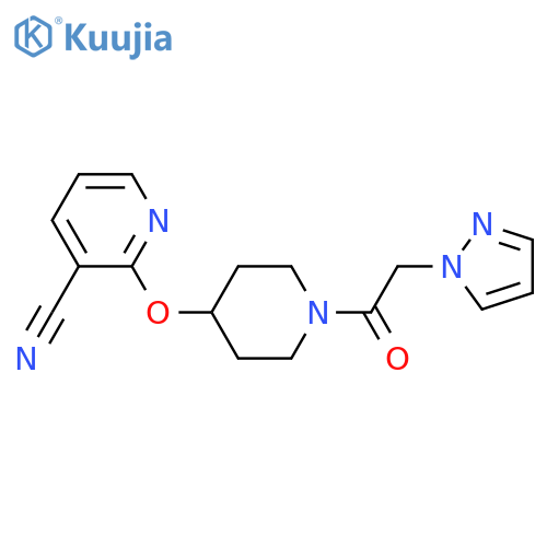 2-({1-[2-(1H-pyrazol-1-yl)acetyl]piperidin-4-yl}oxy)pyridine-3-carbonitrile structure