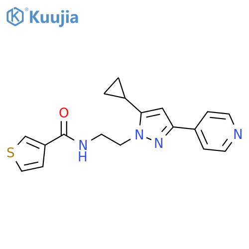 N-{2-[5-cyclopropyl-3-(pyridin-4-yl)-1H-pyrazol-1-yl]ethyl}thiophene-3-carboxamide structure