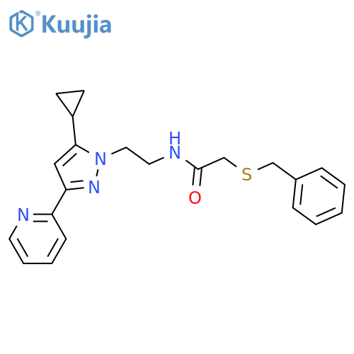 2-(benzylsulfanyl)-N-{2-[5-cyclopropyl-3-(pyridin-2-yl)-1H-pyrazol-1-yl]ethyl}acetamide structure