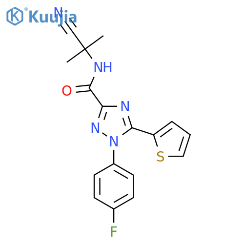 N-(1-cyano-1-methylethyl)-1-(4-fluorophenyl)-5-(thiophen-2-yl)-1H-1,2,4-triazole-3-carboxamide structure