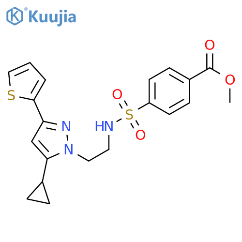 methyl 4-({2-[5-cyclopropyl-3-(thiophen-2-yl)-1H-pyrazol-1-yl]ethyl}sulfamoyl)benzoate structure