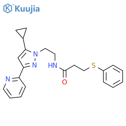 N-{2-[5-cyclopropyl-3-(pyridin-2-yl)-1H-pyrazol-1-yl]ethyl}-3-(phenylsulfanyl)propanamide structure
