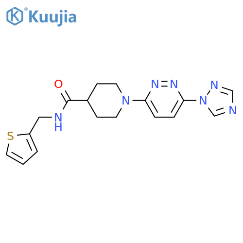 1-(6-(1H-1,2,4-triazol-1-yl)pyridazin-3-yl)-N-(thiophen-2-ylmethyl)piperidine-4-carboxamide structure