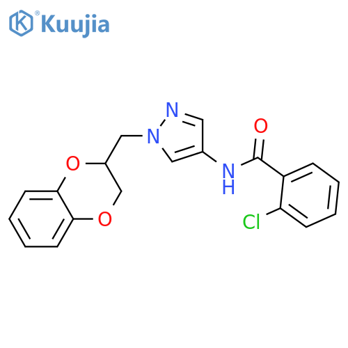 2-chloro-N-[1-(2,3-dihydro-1,4-benzodioxin-3-ylmethyl)pyrazol-4-yl]benzamide structure